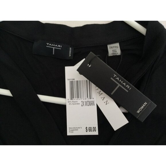 T Tahari Womens Black Knit Top Grommet Cross Neck $68 Plus Size 2X Stretch Hi/Lo - Picture 3 of 6